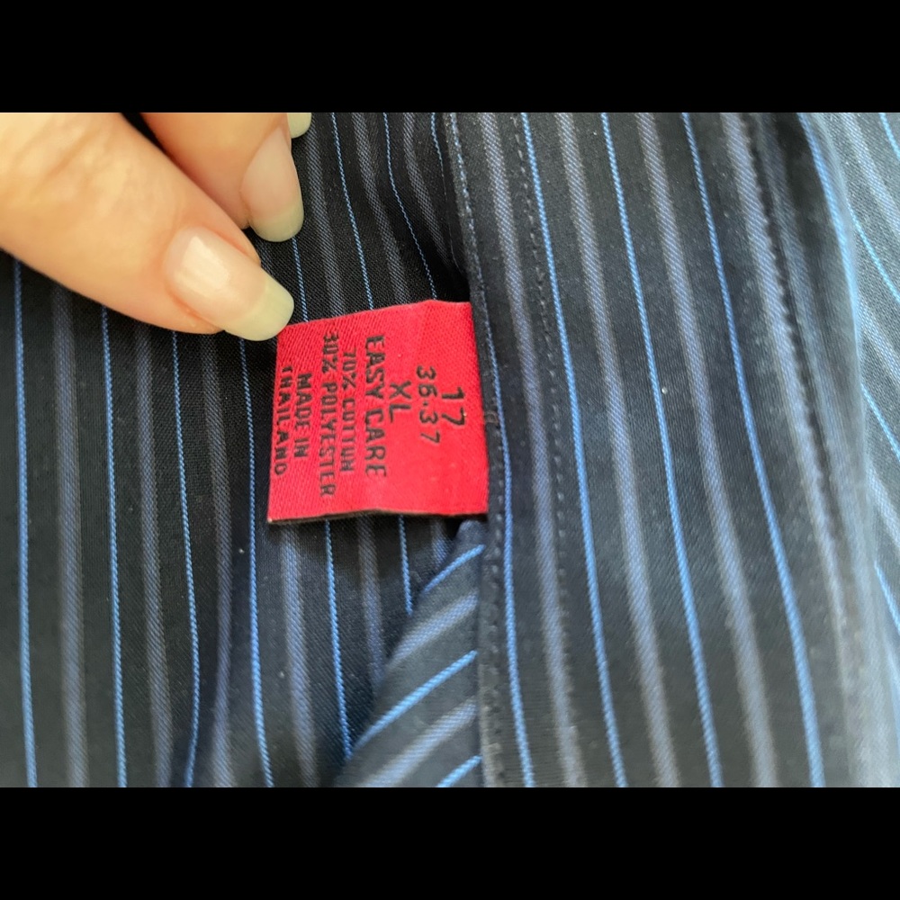 NWT Men’s Alfani Navy striped button down shirt size XL - Picture 4 of 8